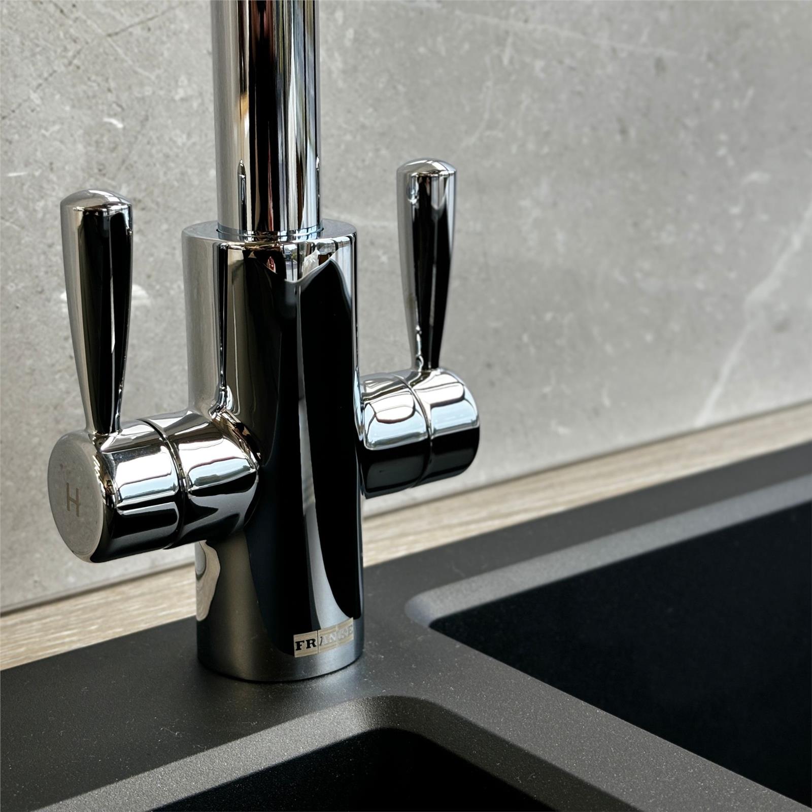 Franke Ascona Swan Neck Swivel Spout Mono Mixer Twin Lever Chrome Kitchen Tap